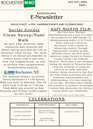 Rochester RHIO Internal Newsletter Rochester RHIO Internal Newsletter