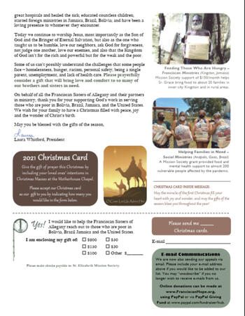The back page of the St. Elizabeth Mission Society's Christmas Appeal.