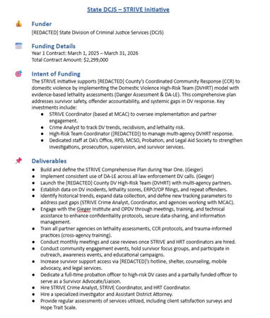 A Redacted Grant "One Pager"